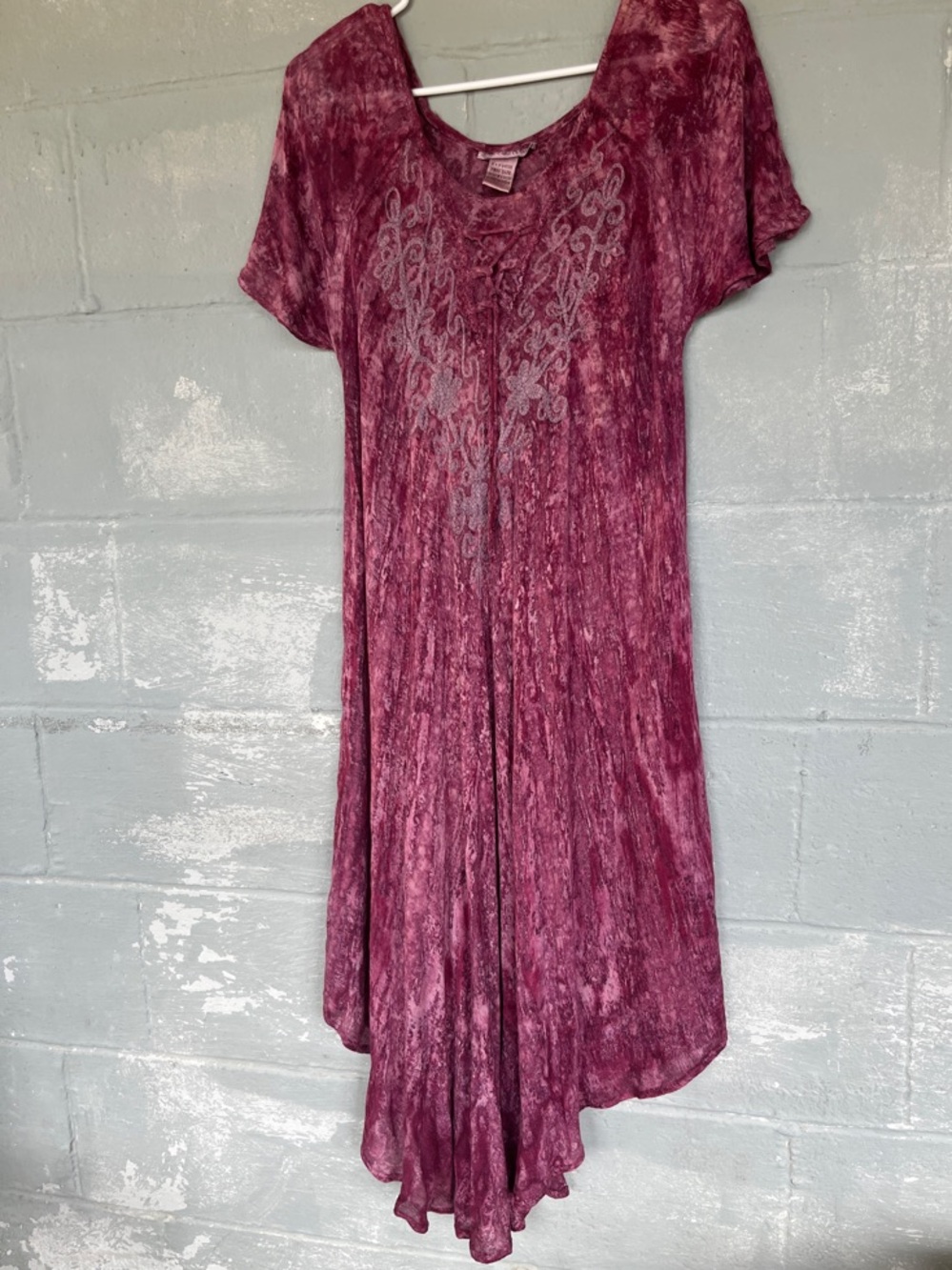 Purple Boho Rayon Hippie Batik Marble Flowy Midi Sun Dress M India Artsy Midi